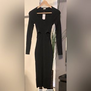 Women's Long-Sleeve Cutout Midi Stretchy Sweater Dress XXS